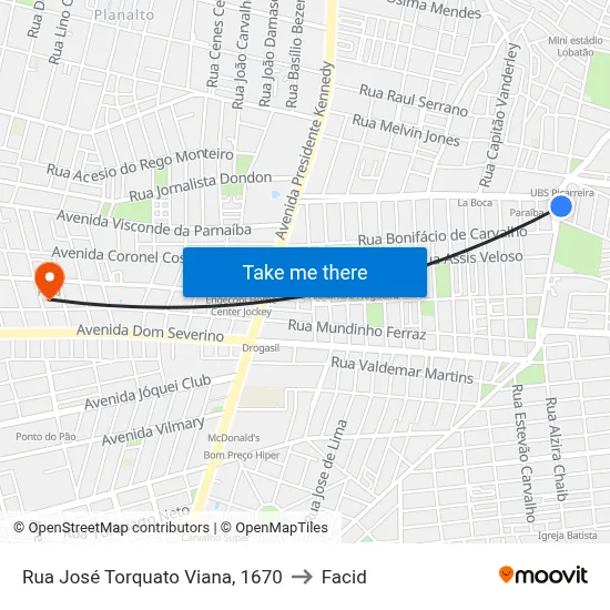 Rua José Torquato Viana, 1670 to Facid map