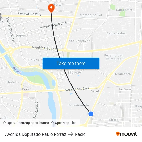 Avenida Deputado Paulo Ferraz to Facid map