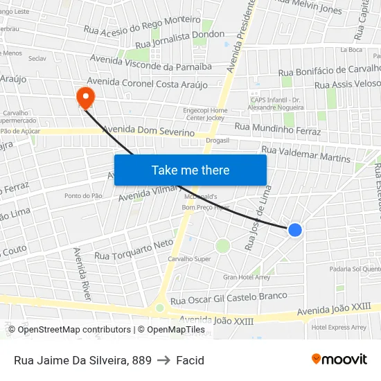 Rua Jaime Da Silveira, 889 to Facid map