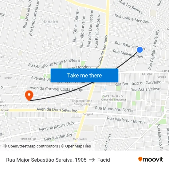 Rua Major Sebastião Saraiva, 1905 to Facid map