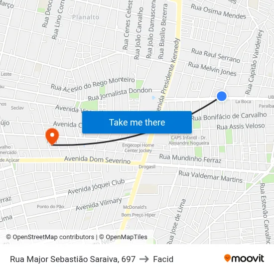 Rua Major Sebastião Saraiva, 697 to Facid map