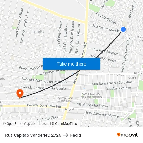 Rua Capitão Vanderley, 2726 to Facid map