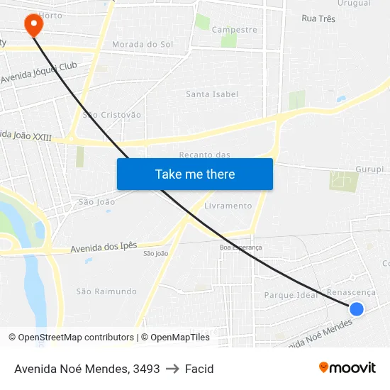 Avenida Noé Mendes, 3493 to Facid map
