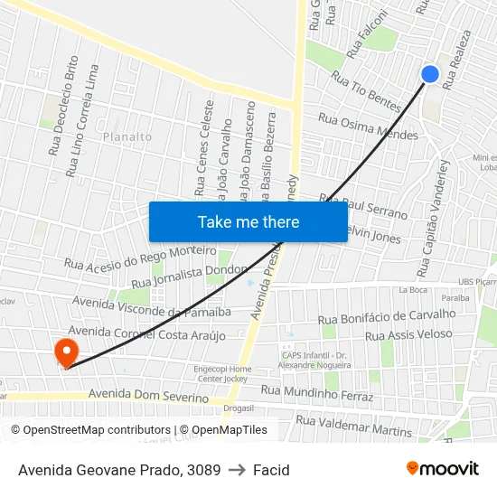 Avenida Geovane Prado, 3089 to Facid map