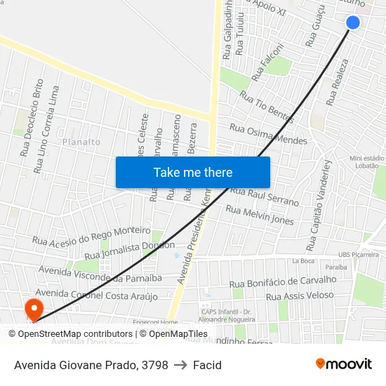 Avenida Giovane Prado, 3798 to Facid map