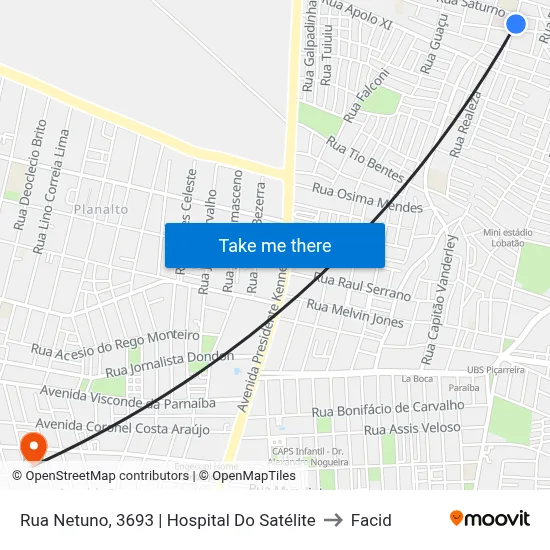 Rua Netuno, 3693 | Hospital Do Satélite to Facid map