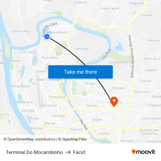 Terminal Do Mocambinho to Facid map