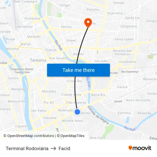 Terminal Rodoviária to Facid map