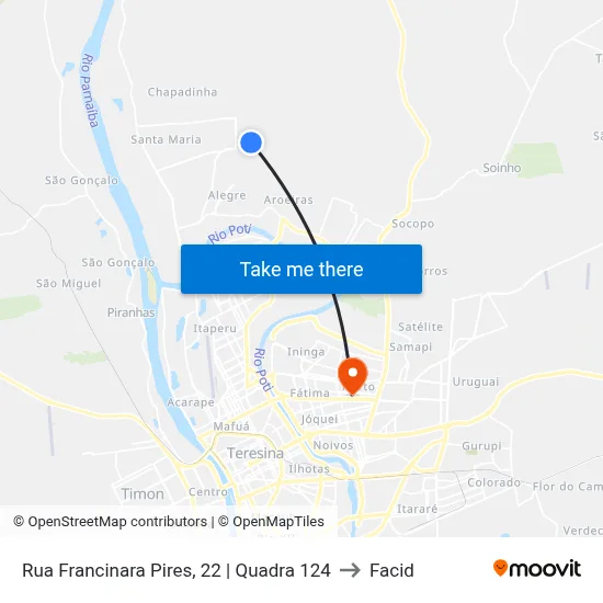 Rua Francinara Pires, 22 | Quadra 124 to Facid map