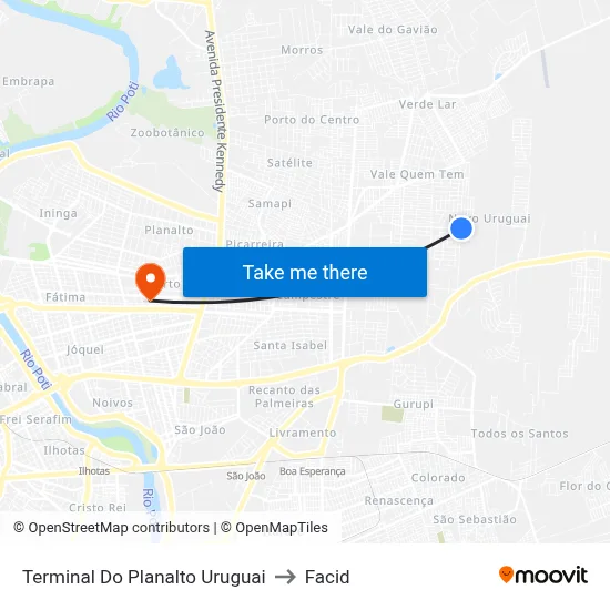 Terminal Do Planalto Uruguai to Facid map