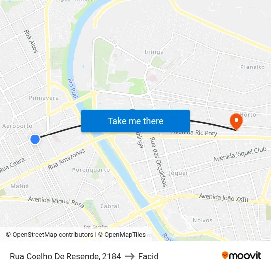 Rua Coelho De Resende, 2184 to Facid map