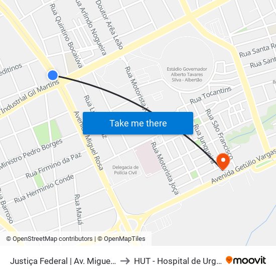 Justiça Federal | Av. Miguel Rosa - Sentido Bairro to HUT - Hospital de Urgências de Teresina map