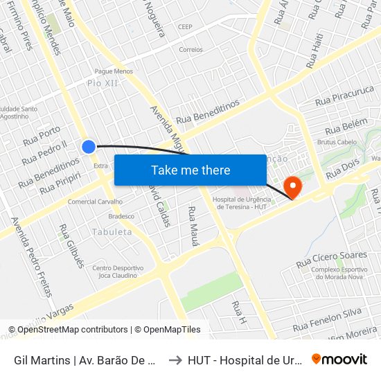 Gil Martins | Av. Barão De Gurguéia - Sentido Bairro to HUT - Hospital de Urgências de Teresina map