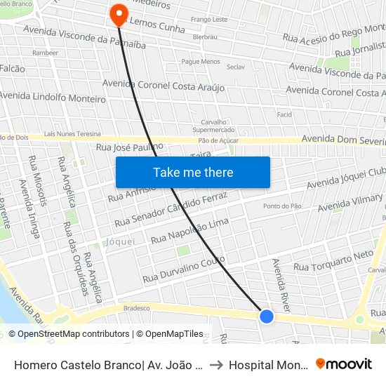 Homero Castelo Branco| Av. João XXIII - Sentido Bairro to Hospital Monte Castelo map