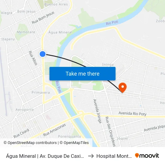 Água Mineral | Av. Duque De Caxias - Sentido Centro to Hospital Monte Castelo map