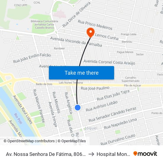 Av. Nossa Senhora De Fátima, 806 | Lab. Antônio Lobão to Hospital Monte Castelo map