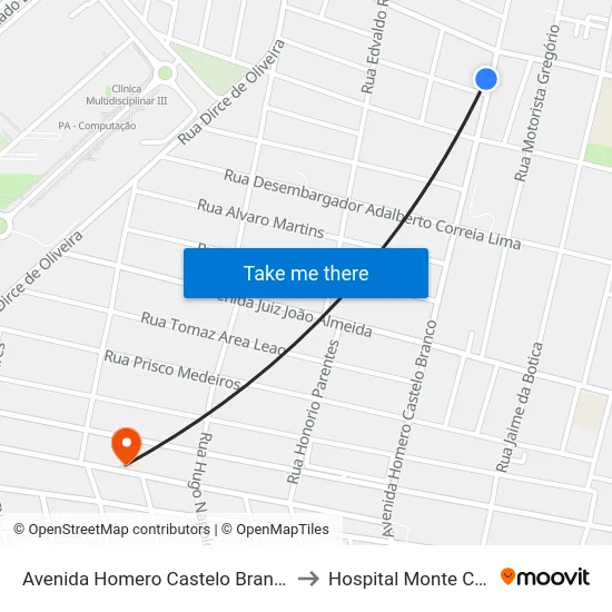 Avenida Homero Castelo Branco, 3263 to Hospital Monte Castelo map