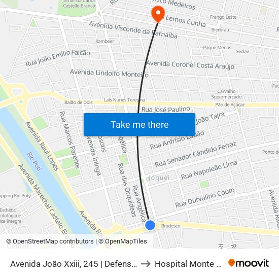 Avenida João Xxiii, 245 | Defensoria Pública to Hospital Monte Castelo map