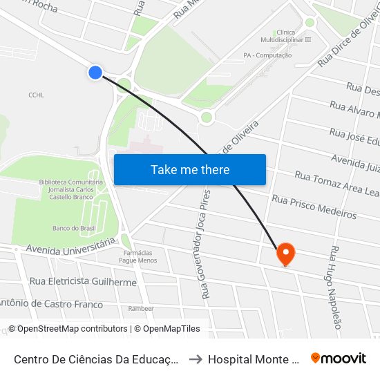 Centro De Ciências Da Educação - Cce 12 to Hospital Monte Castelo map