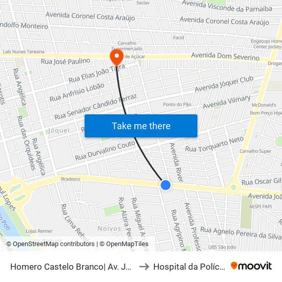 Homero Castelo Branco| Av. João XXIII - Sentido Bairro to Hospital da Polícia Militar - HPM map