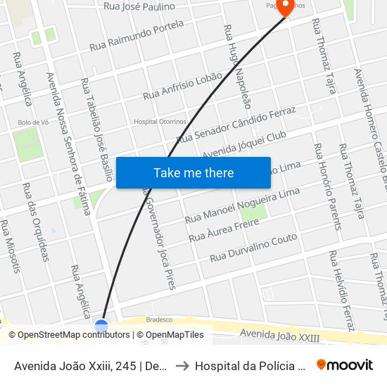 Avenida João Xxiii, 245 | Defensoria Pública to Hospital da Polícia Militar - HPM map