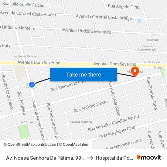 Av. Nossa Senhora De Fátima, 998 | Paróquia Nossa Sra. De Fátima to Hospital da Polícia Militar - HPM map