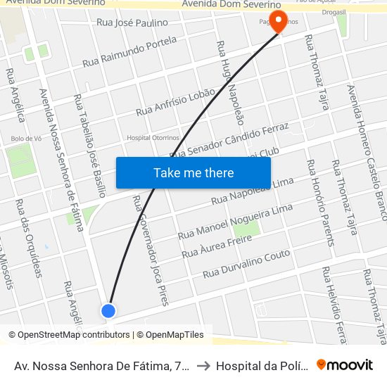 Av. Nossa Senhora De Fátima, 70 | Great International School to Hospital da Polícia Militar - HPM map