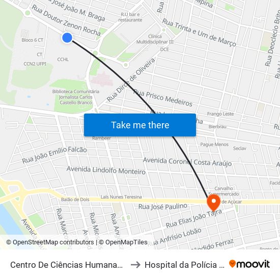 Centro De Ciências Humanas E Letras - Cchl 11 to Hospital da Polícia Militar - HPM map