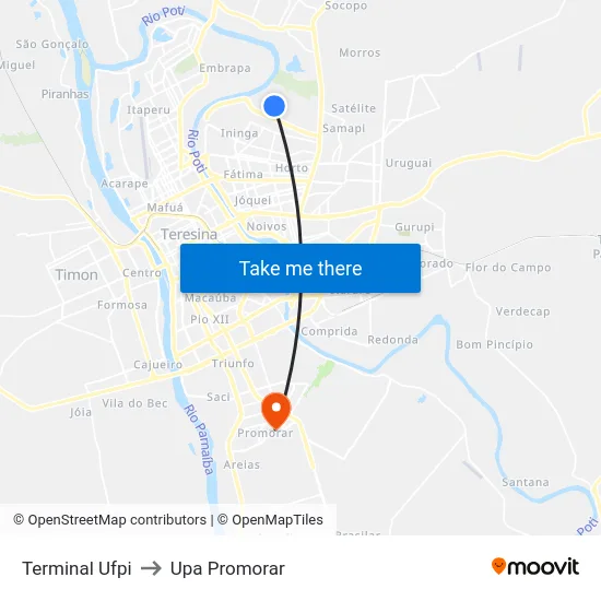 Terminal Ufpi to Upa Promorar map