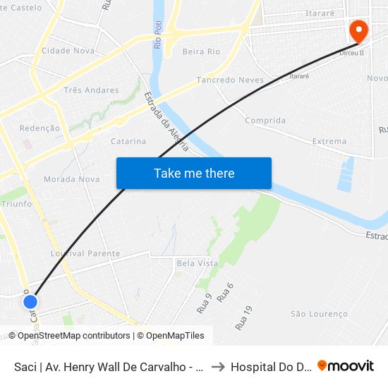 Saci | Av. Henry Wall De Carvalho - Sentido Bairro to Hospital Do Dirceu 2 map