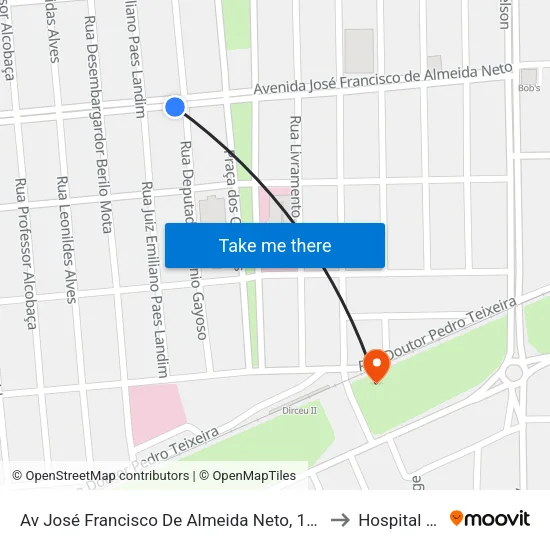 Av José Francisco De Almeida Neto, 1270| Galeria Center / Drogaria Globo to Hospital Do Dirceu 2 map