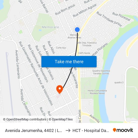 Avenida Jerumenha, 4402 | Lateral Do Terminal Buenos Aires to HCT - Hospital Das Clínicas De Teresina map