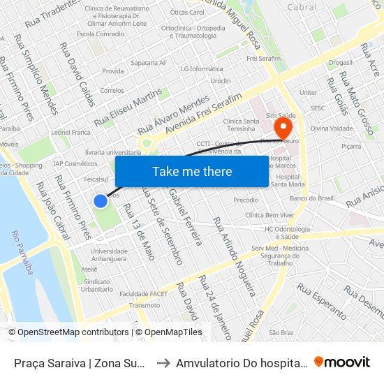Praça Saraiva | Zona Sudeste E Timon to Amvulatorio Do hospital sao marcos map