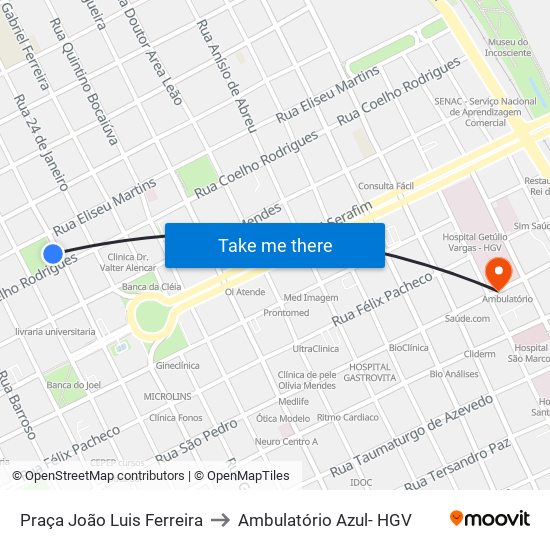 Praça João Luis Ferreira to Ambulatório Azul- HGV map