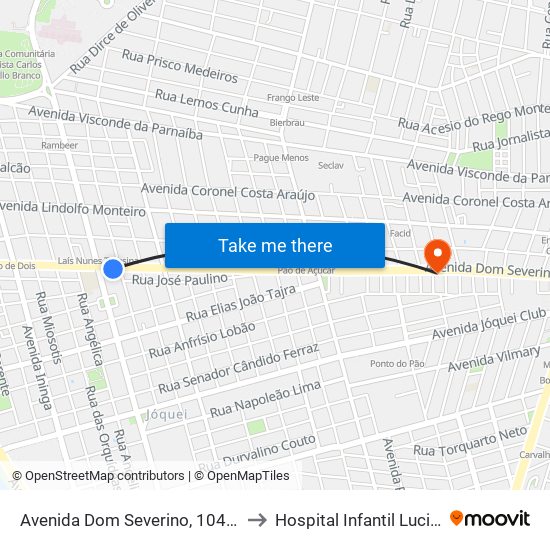 Avenida Dom Severino, 1046 | Mcdonald's to Hospital Infantil Lucidio Portela map