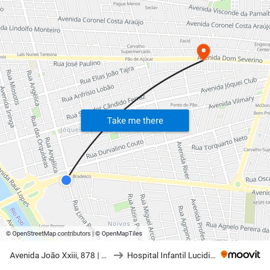 Avenida João Xxiii, 878 | Hotel Poty to Hospital Infantil Lucidio Portela map