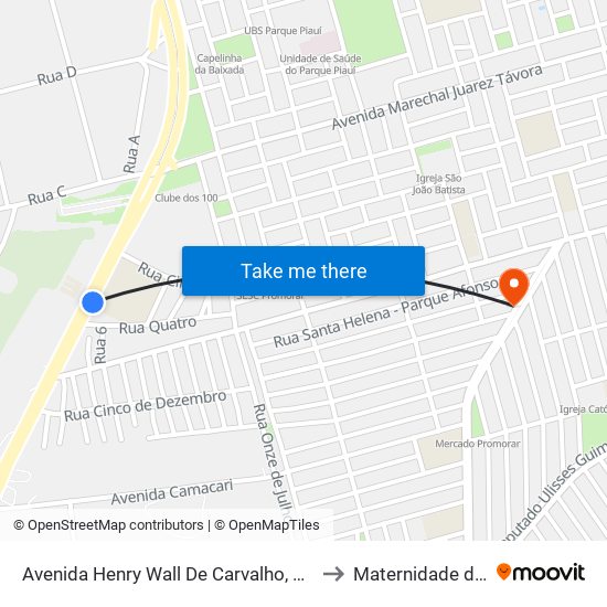 Avenida Henry Wall De Carvalho, 6721 | E.M. Parque Piauí to Maternidade do Promorar map