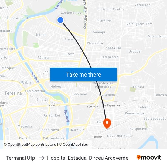 Terminal Ufpi to Hospital Estadual Dirceu Arcoverde map