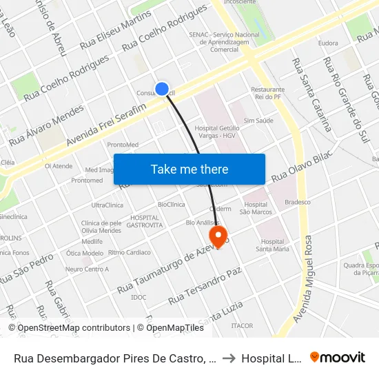 Rua Desembargador Pires De Castro, 40 | Banco Itaú to Hospital Lucano map