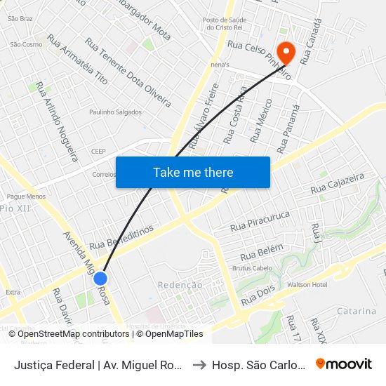 Justiça Federal | Av. Miguel Rosa - Sentido Centro to Hosp. São Carlos Barromeu map