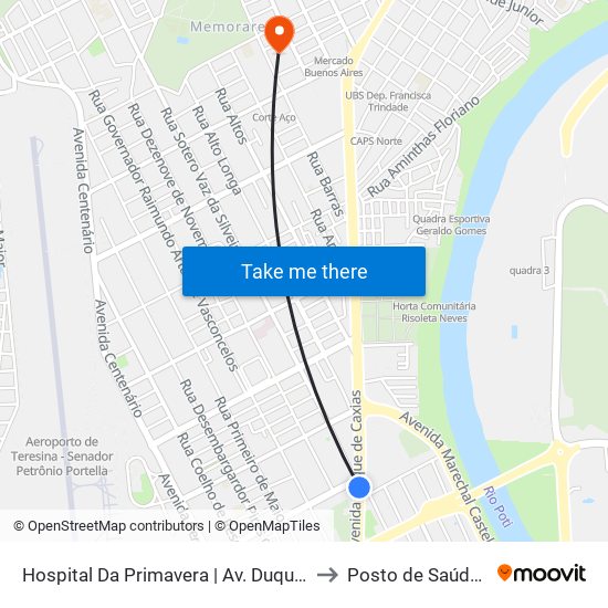 Hospital Da Primavera | Av. Duque De Caxias - Sentido Centro to Posto de Saúde Do Memorare map