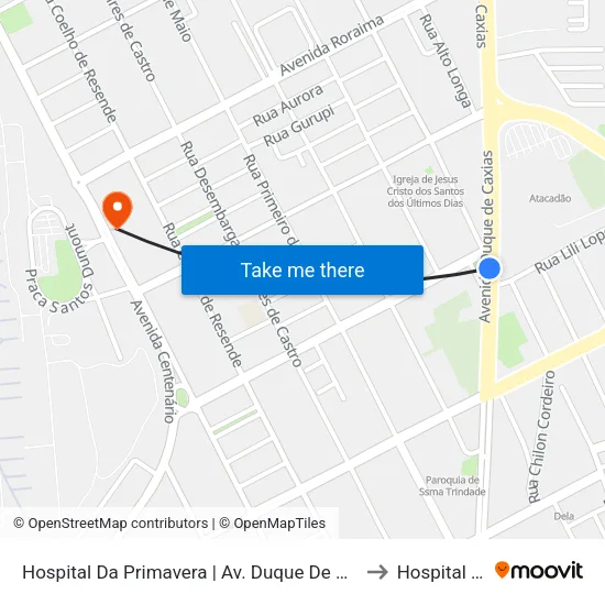 Hospital Da Primavera | Av. Duque De Caxias - Sentido Centro to Hospital SEPAM map