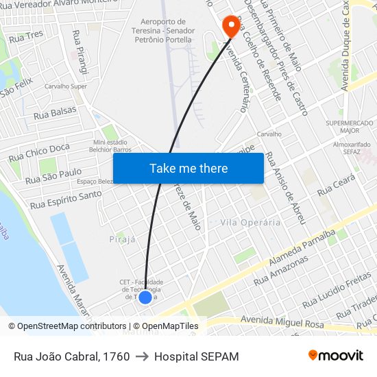 Rua João Cabral, 1760 to Hospital SEPAM map