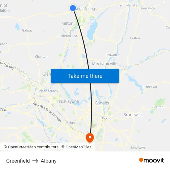 Greenfield to Albany map
