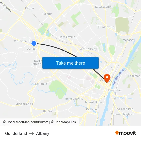 Guilderland to Albany map