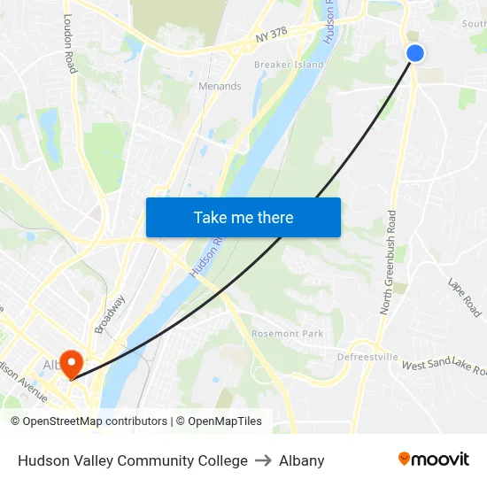 Hudson Valley Community College to Albany map