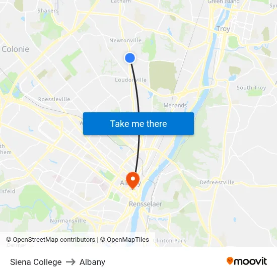 Siena College to Albany map