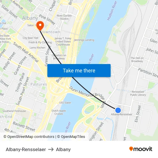 Albany-Rensselaer to Albany map