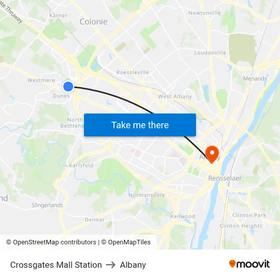 Crossgates Mall Station to Albany map