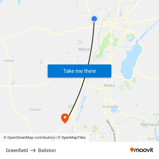 Greenfield to Ballston map